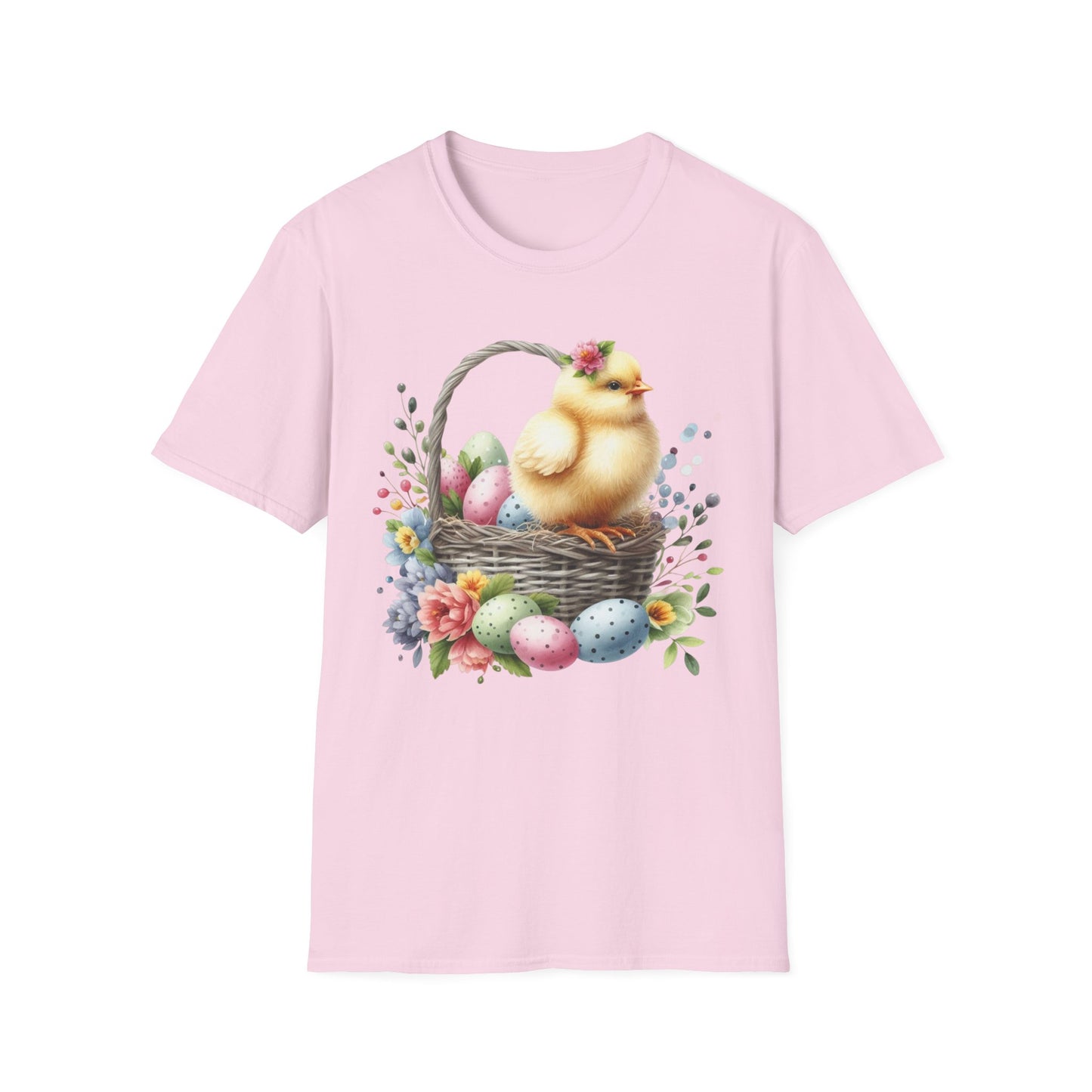 Easter Chick in Basket T-Shirt — Cute Floral Easter Eggs Spring Shirt