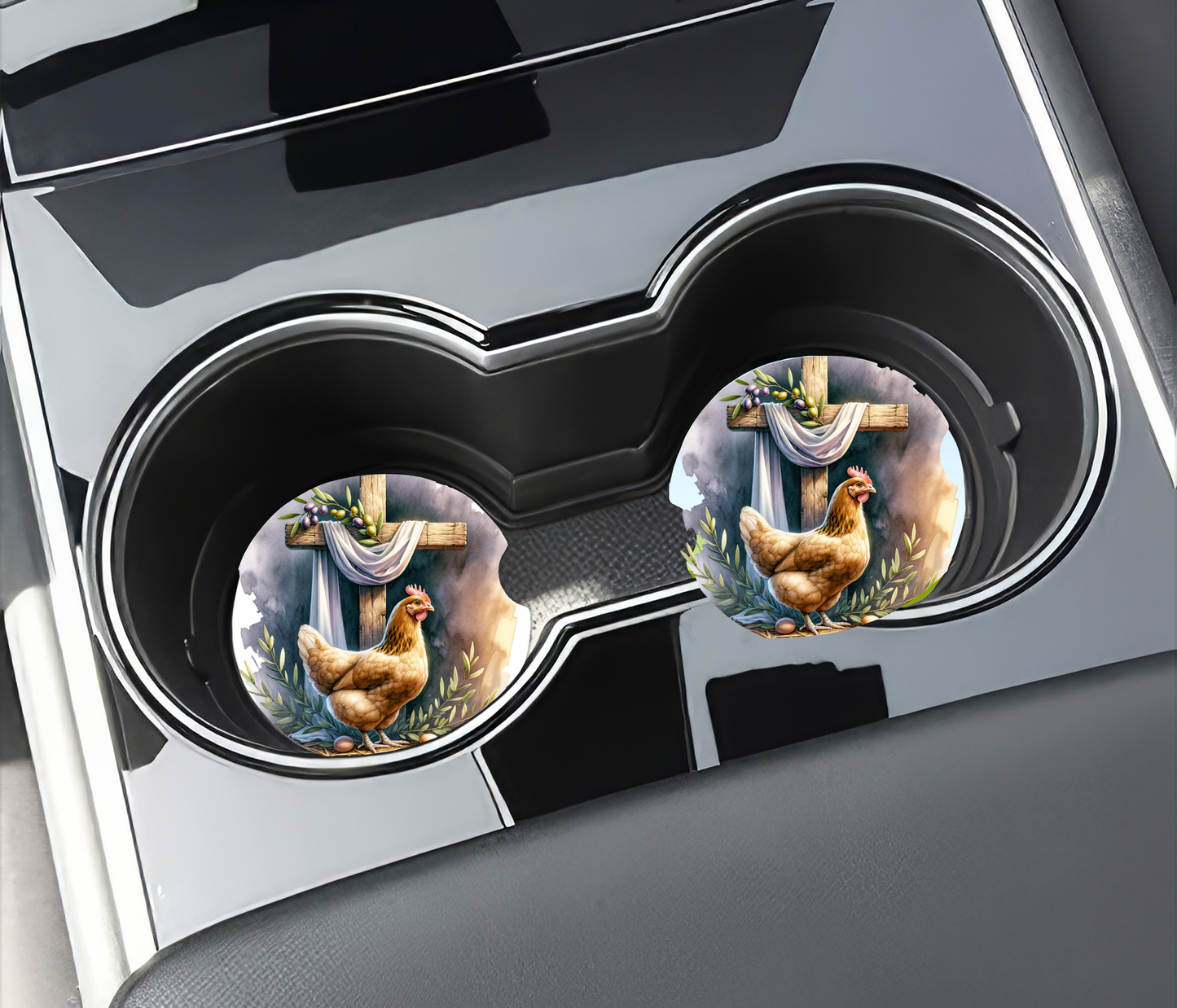 Chicken Cross Car Coasters