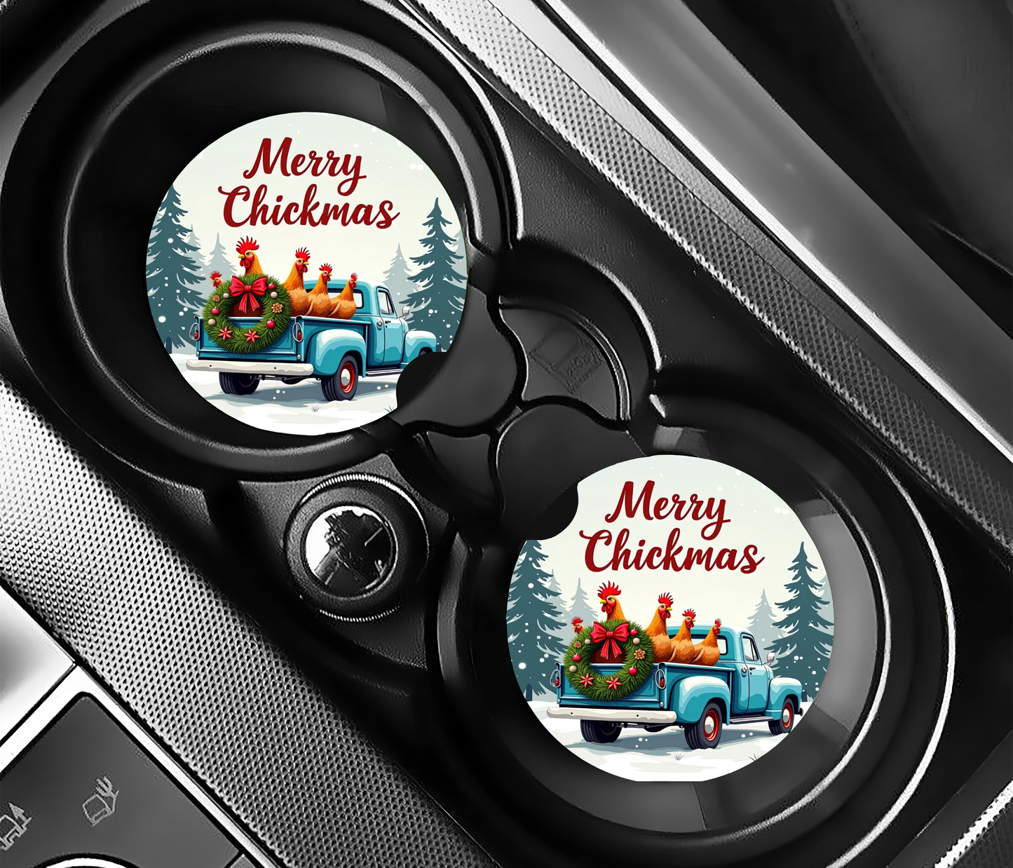 Merry Chickmas Car Coaster~Set of Two