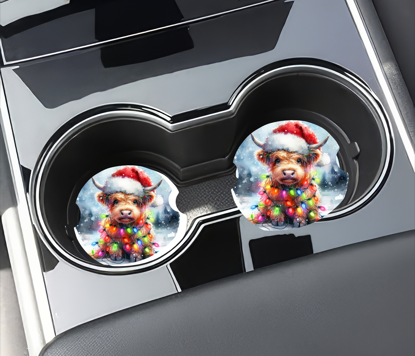 Christmas Highland Cow Car Coasters