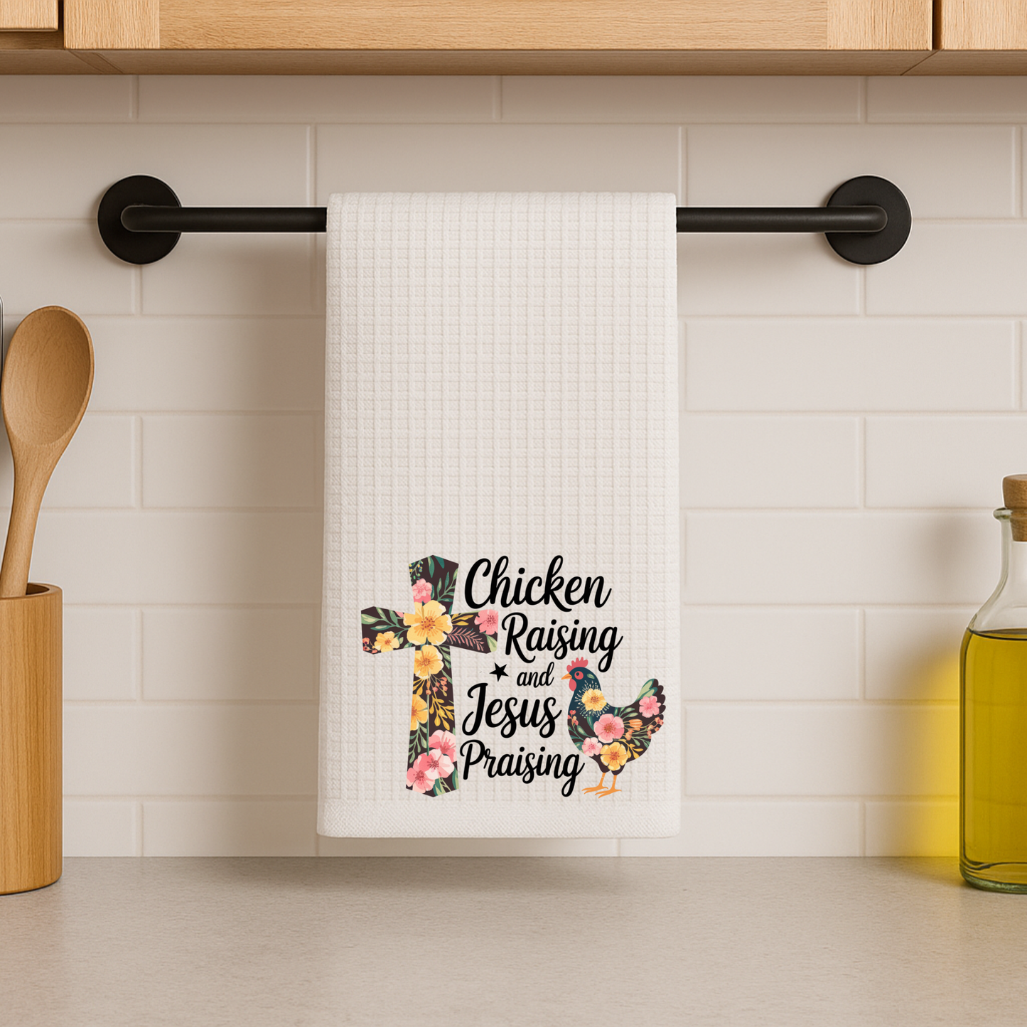 Chicken Raising Jesus Praying Dish Towel