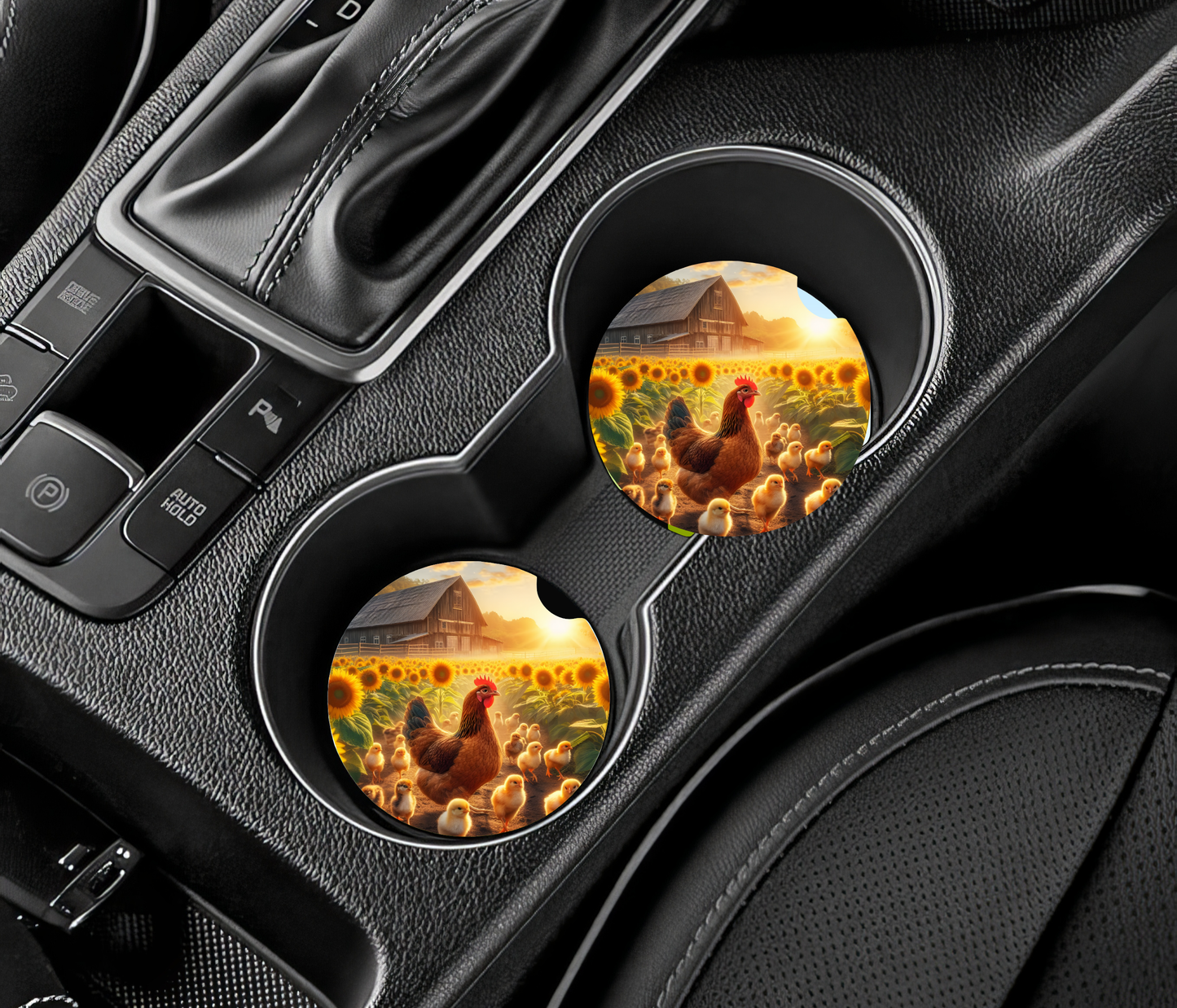 Chickens & Sunflower Car Coaster