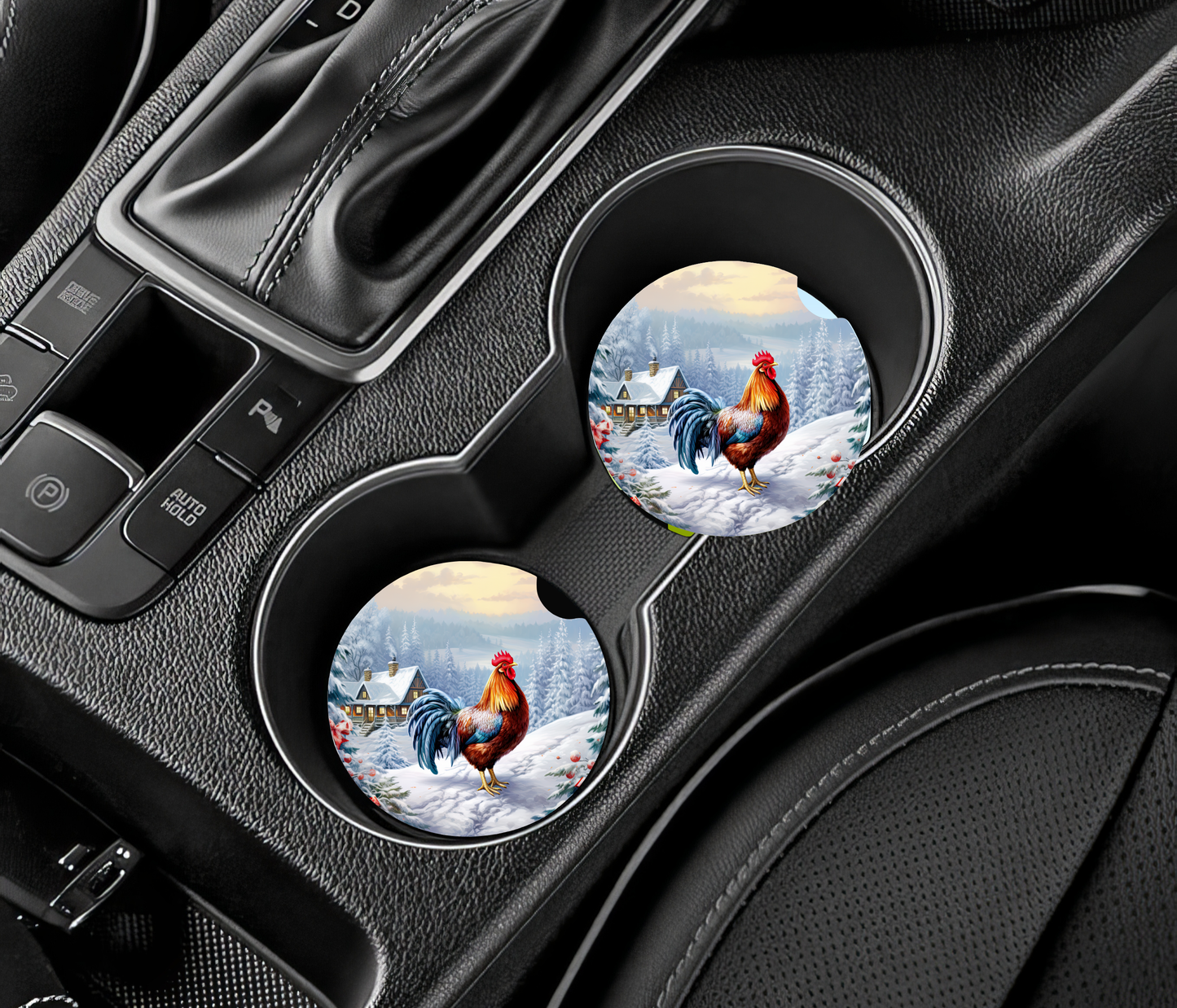 Christmas Rooster Car Coasters