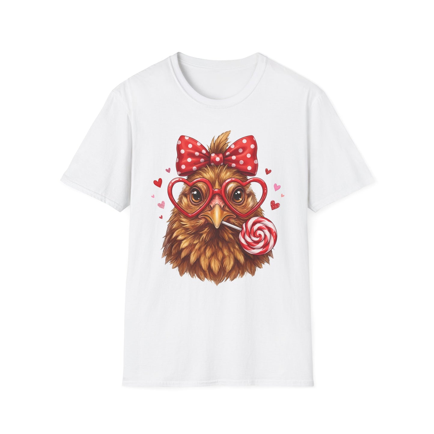 Chicken with Heart Glasses T-Shirt — Cute Valentine Chick Graphic Tee