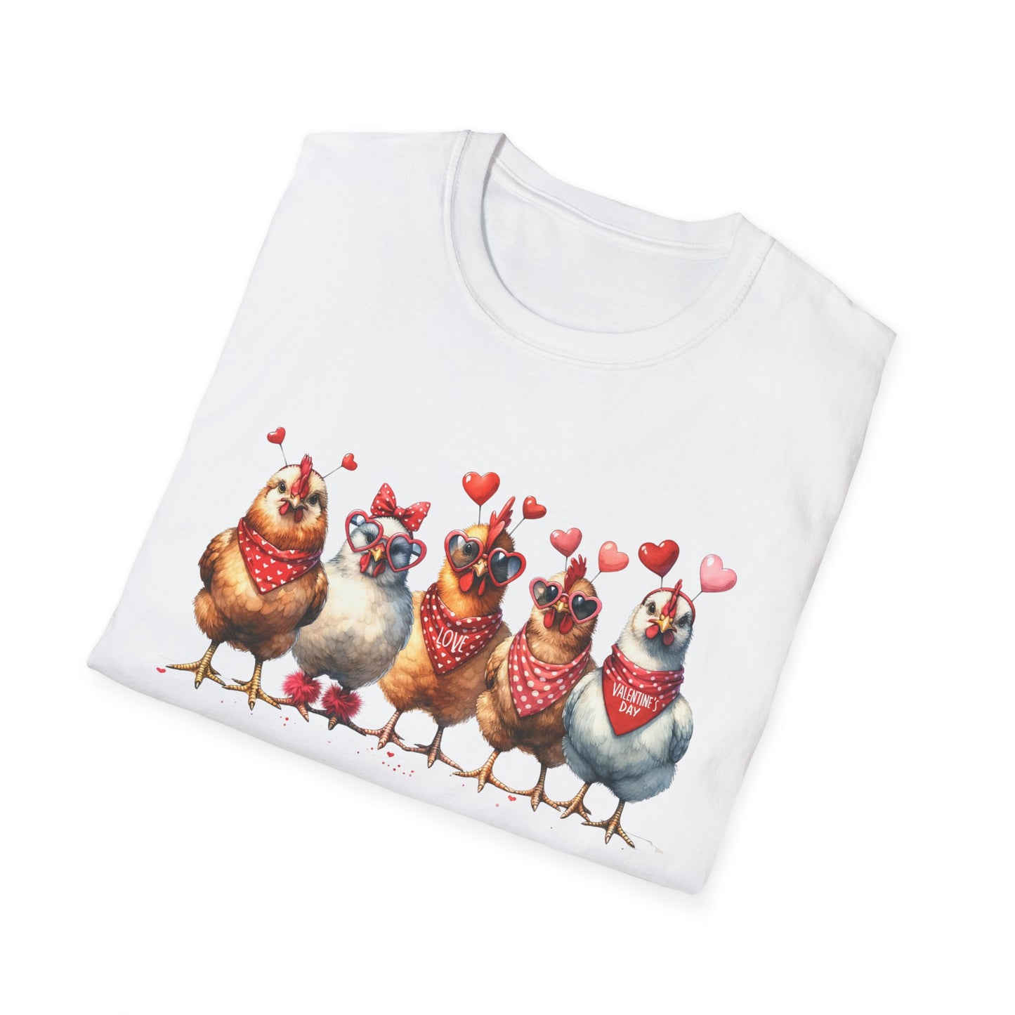 Valentine Chickens Bandana T-Shirt — Cute Heart Chick Graphic Tee