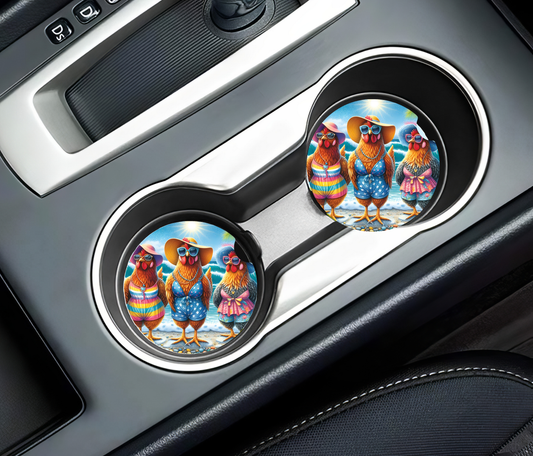Beach Chickens Car Coasters
