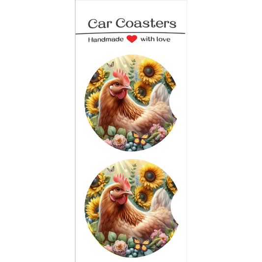 Chicken/Sunflower Car Coasters