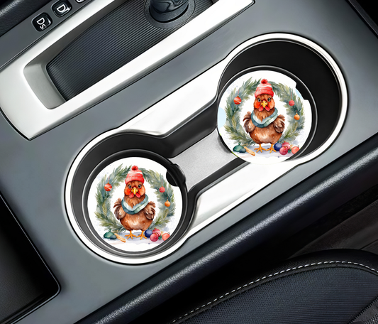 Christmas  Chicken Wreath Car Coasters