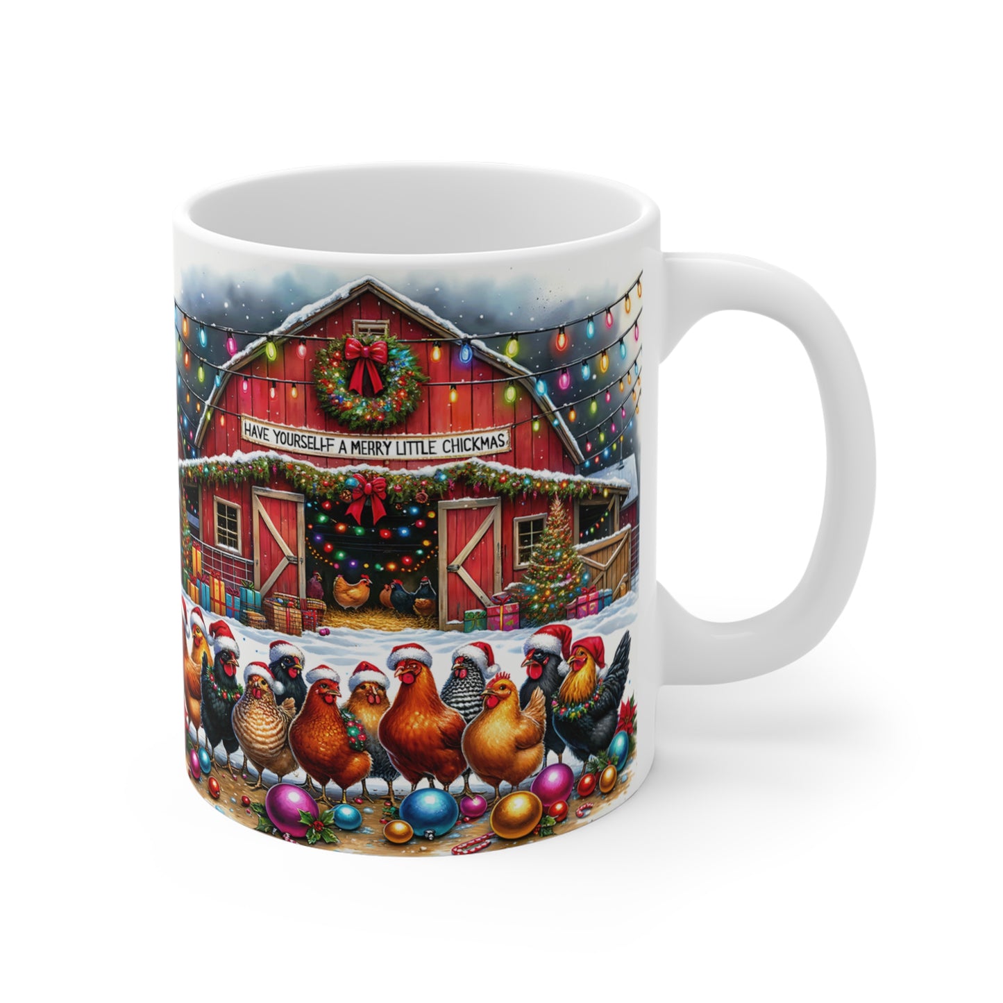 Festive Chicken Barn Mug - 11oz Holiday Coffee Cup