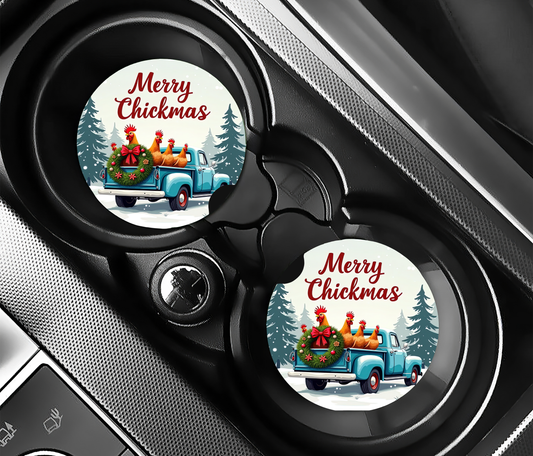 Merry Chickmas Car Coaster~Set of Two