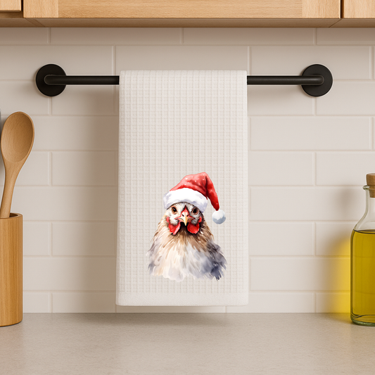 Christmas Chicken Dish Towel- Microfiber