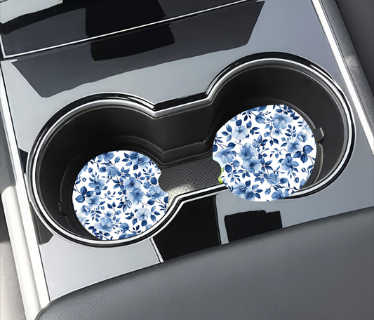Blue Floral Car Coasters