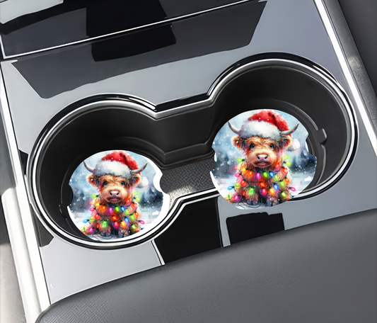 Christmas Highland Cow Car Coasters