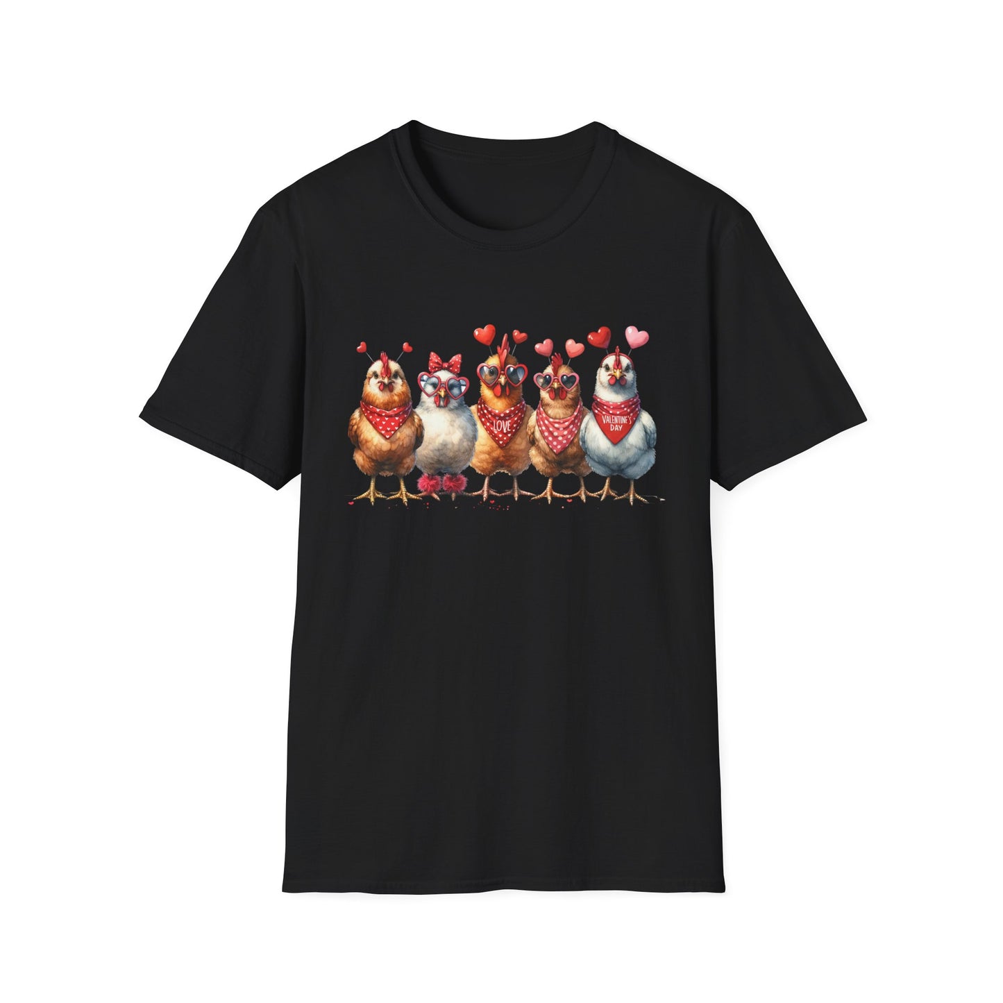 Valentine Chickens Bandana T-Shirt — Cute Heart Chick Graphic Tee