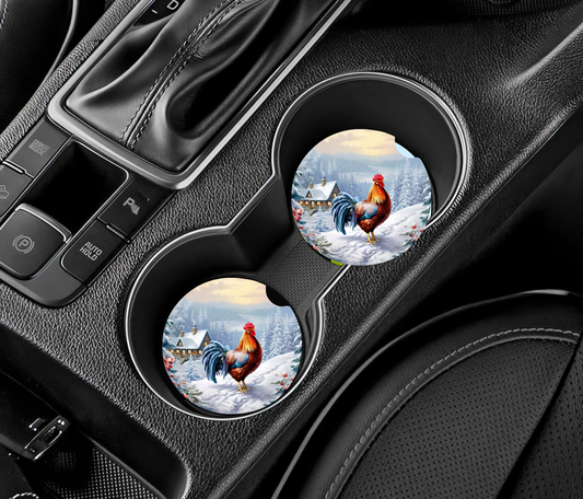 Christmas  Rooster Car Coasters