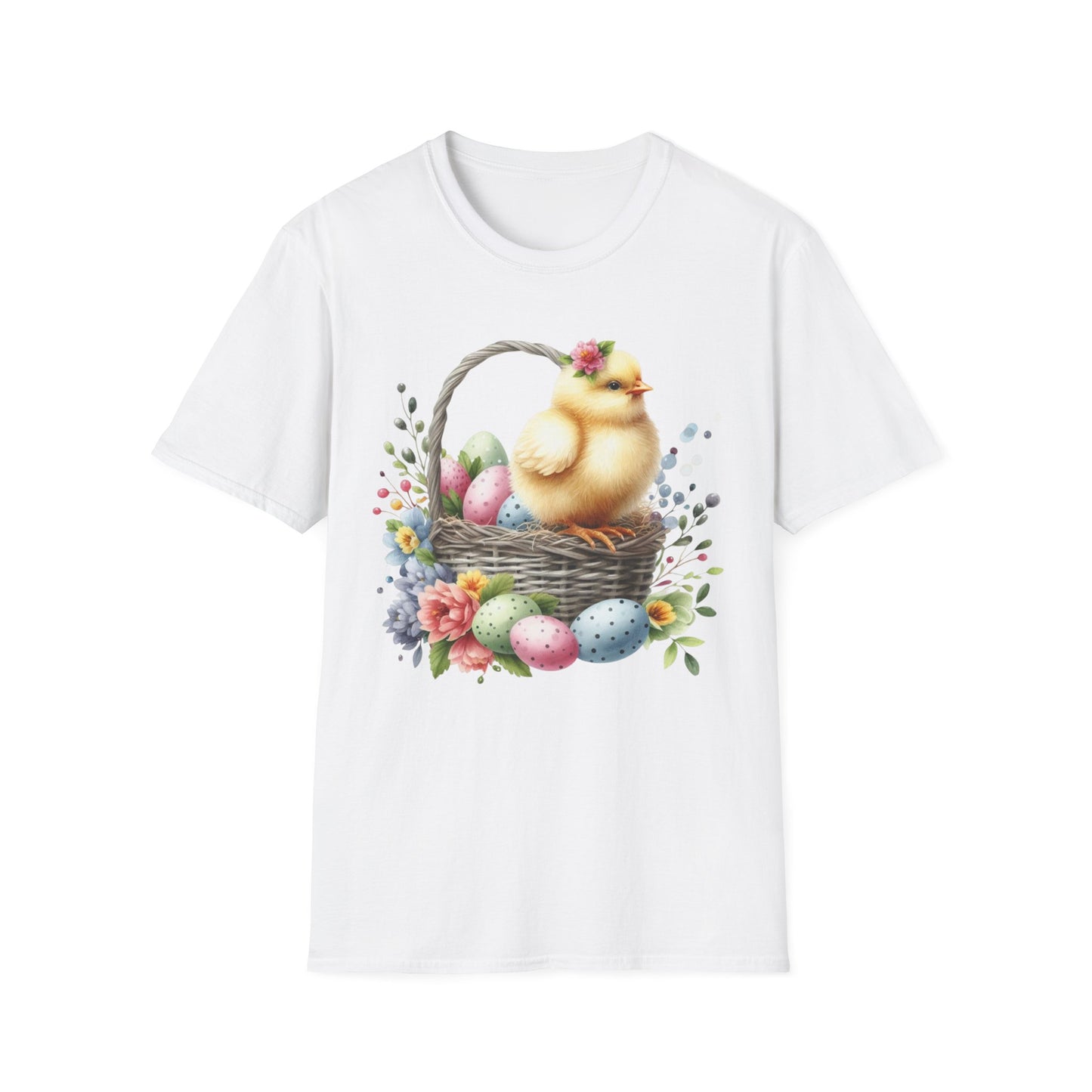 Easter Chick in Basket T-Shirt — Cute Floral Easter Eggs Spring Shirt