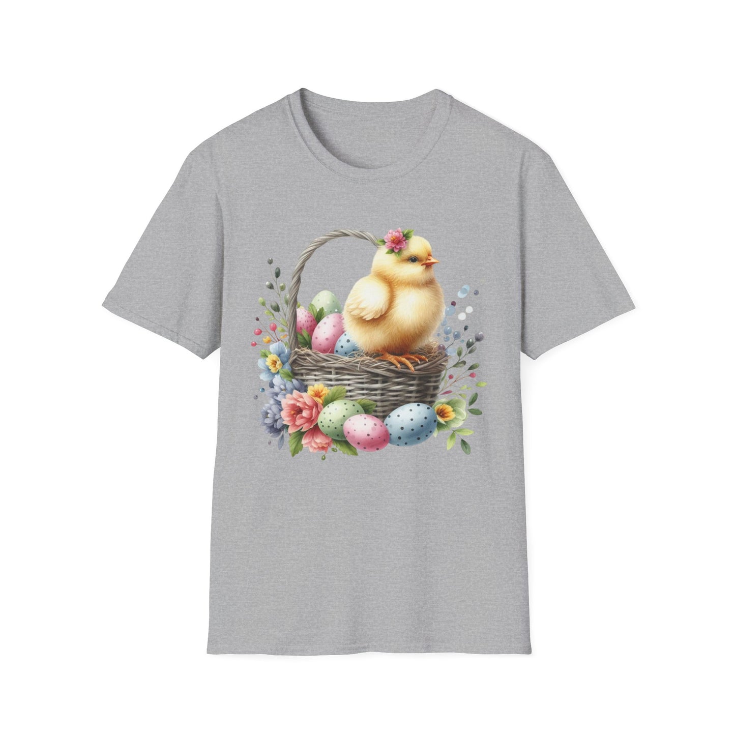 Easter Chick in Basket T-Shirt — Cute Floral Easter Eggs Spring Shirt