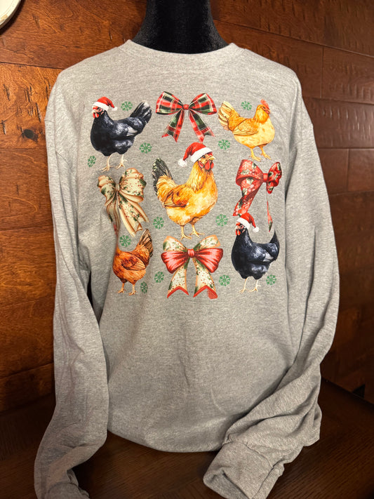 Christmas Chickens and Bows Long Sleeve Shirt